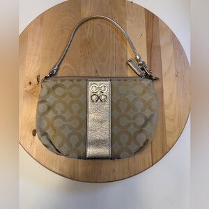 Coach Julia Signature Fabric Gold Leather Small Purse